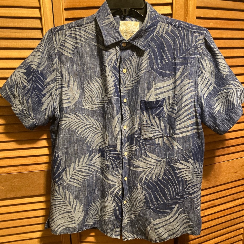 Tasso Elba Island Blue Hawaiian Print Silk & Linen Shirt